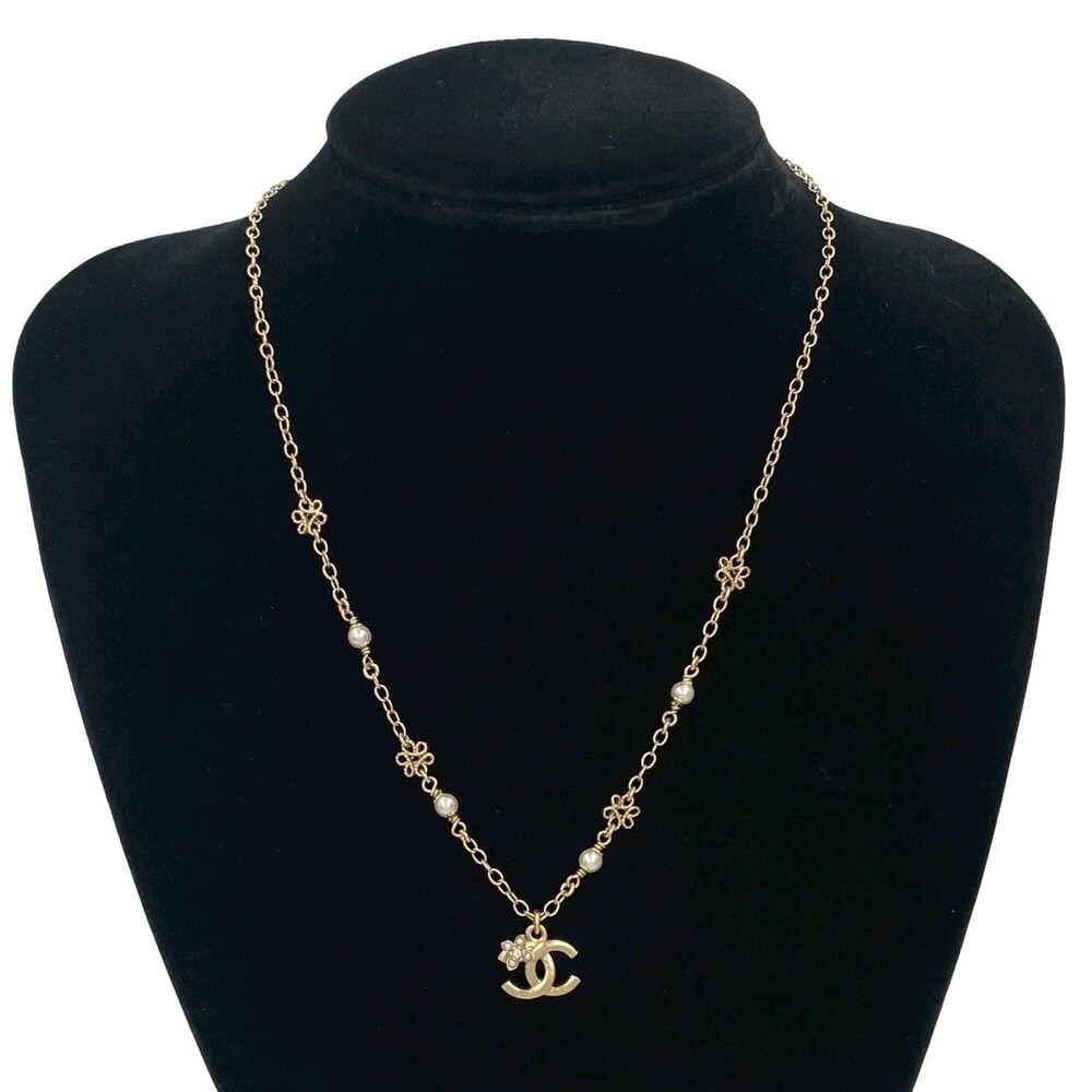 CHANEL Authentic Gold Pearl Logo Necklace - Picture 1 of 4